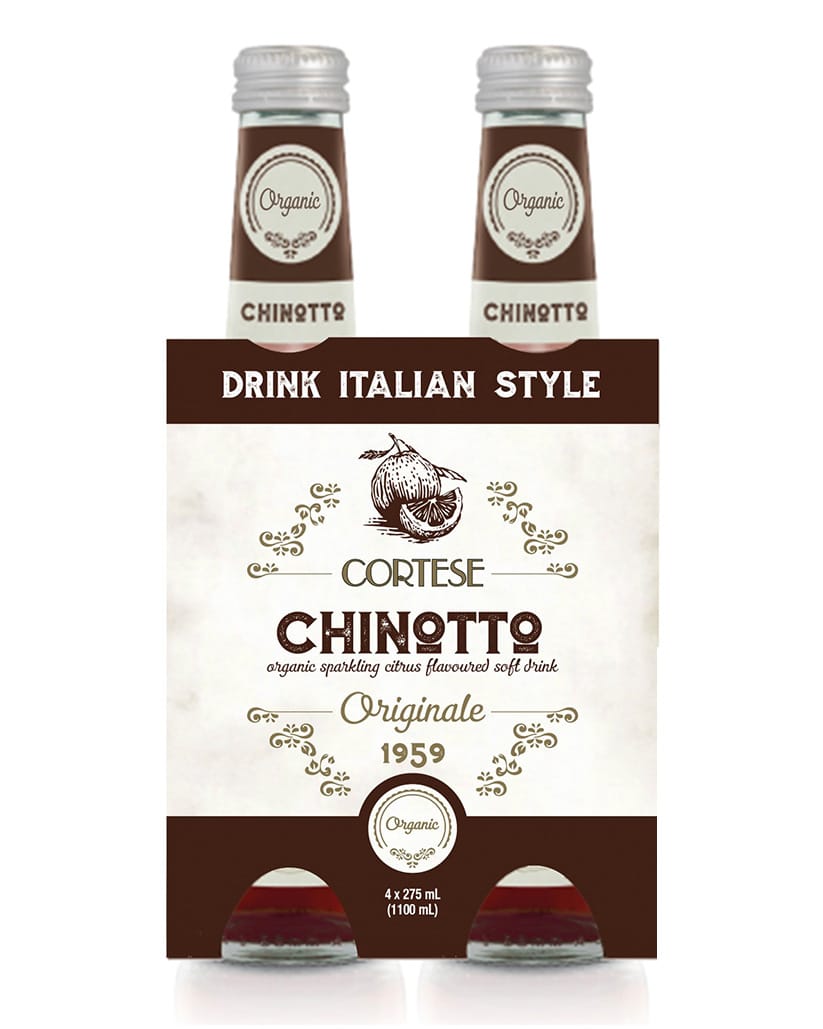 Premium Organic Italian Chinotto Cortese in 4-Pack Glass Bottles - 275ml
